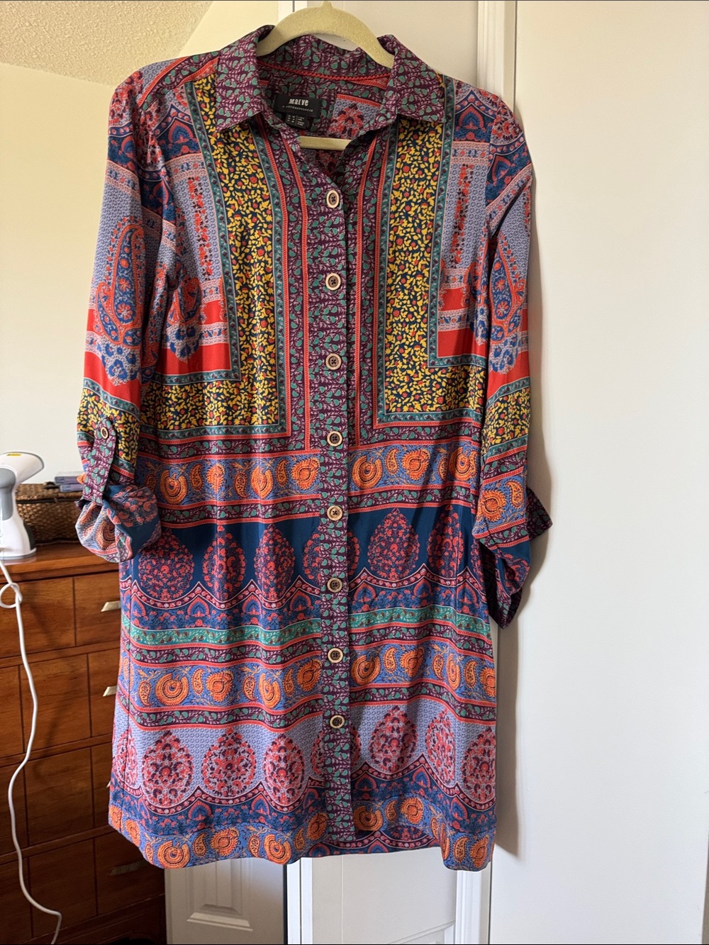 Maeve Multicolor Paisley & Floral Button-Front Shirt Dress